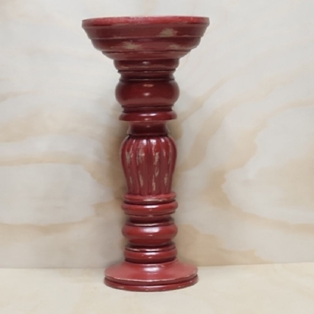 Distressed Red Candle Holder 12" Tall 5 3/4" Top 4 1/2" Bottom Holiday